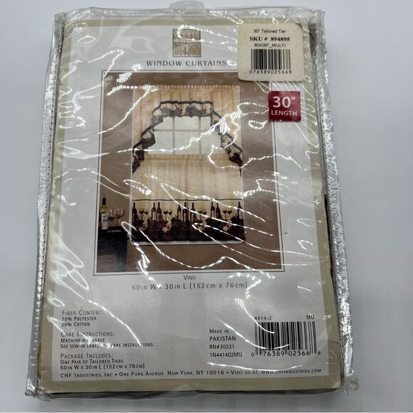 CHF Industries One Pair of 30" Kitchen Cafe Window Curtain-Vino Pattern-NWT - Picture 5 of 11